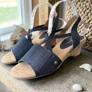 Denim Blue Wedge Sandals - Women
